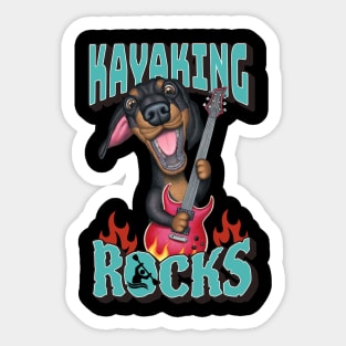 Fun Kayaking Rocks doxie dog on a dachshund rocks tee Sticker